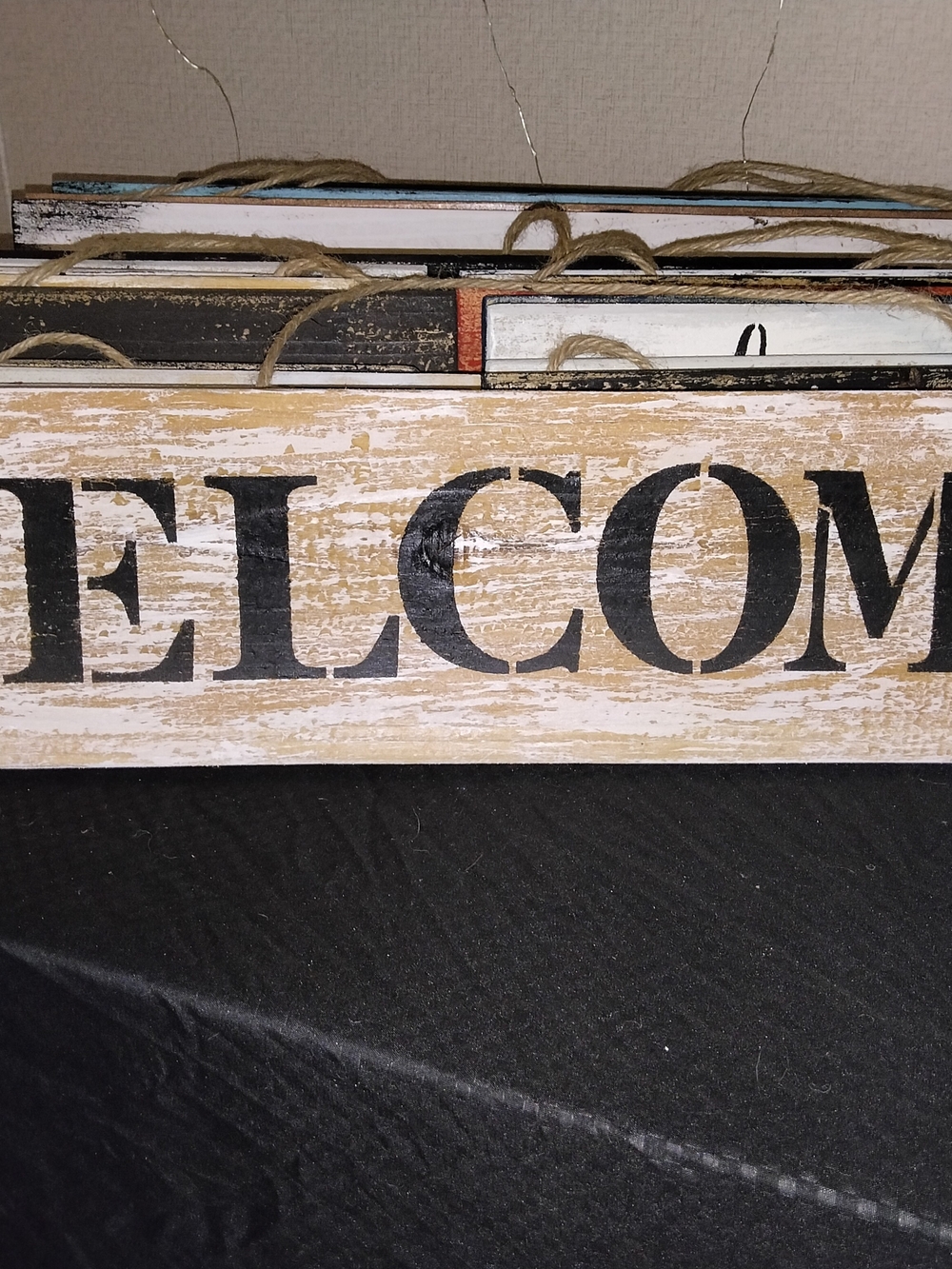 Handmade Rustic Distressed Wood Hanging Sign "WELCOME" Black/White 24"X5.5"